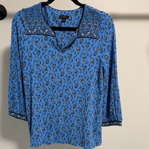 J. Jill Blue Paisley Long Sleeve Embellished Top